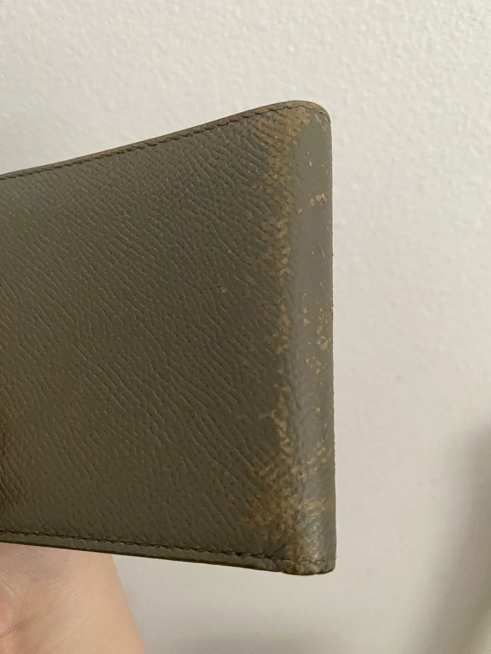 Dunhill Olive Green Leather Bi-Fold Wallet with Silver Monogram